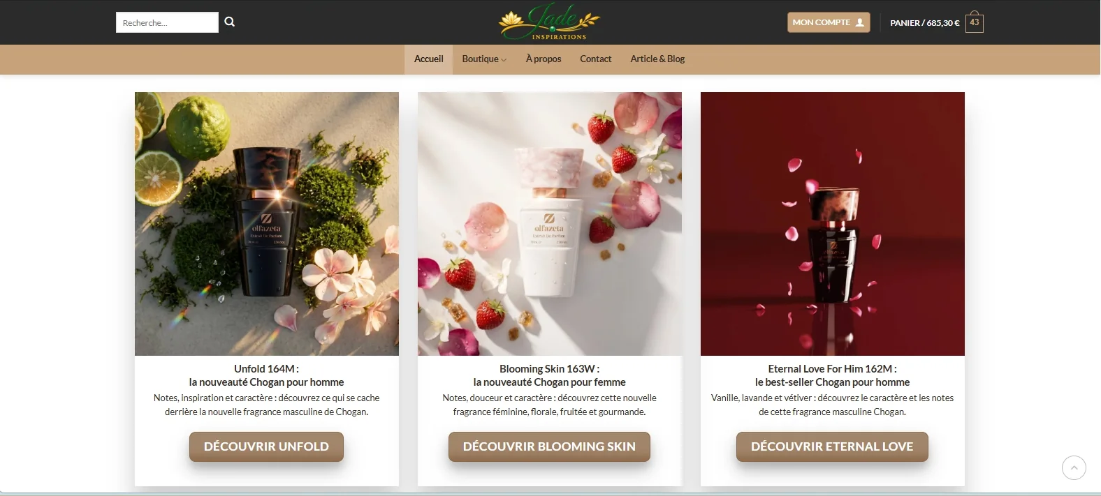 Aperçu de la boutique en ligne Jade Inspirations réalisée par Info Pro 13