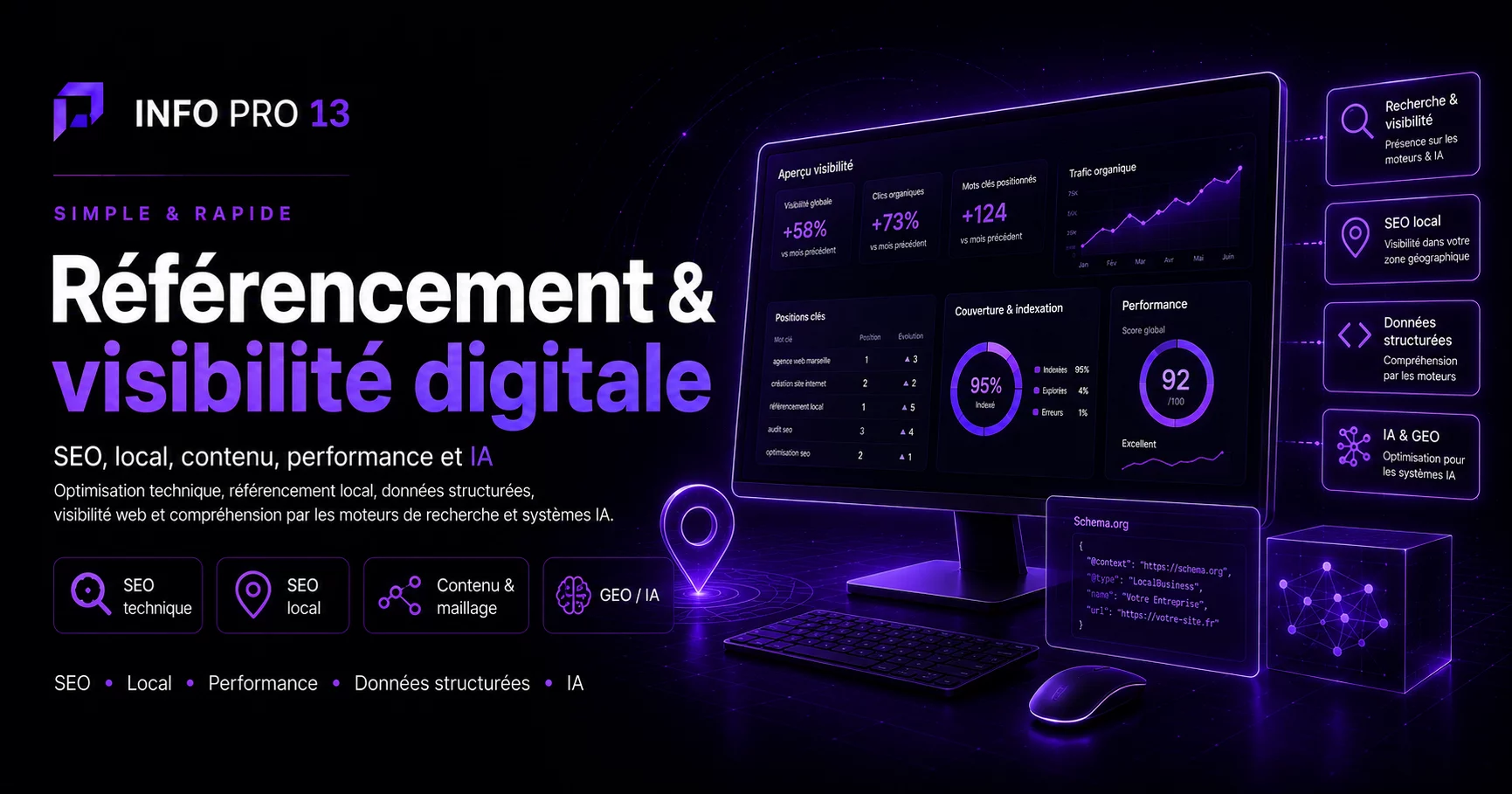 Référencement et visibilité digitale - SEO, local, contenu, performance et intelligence artificielle